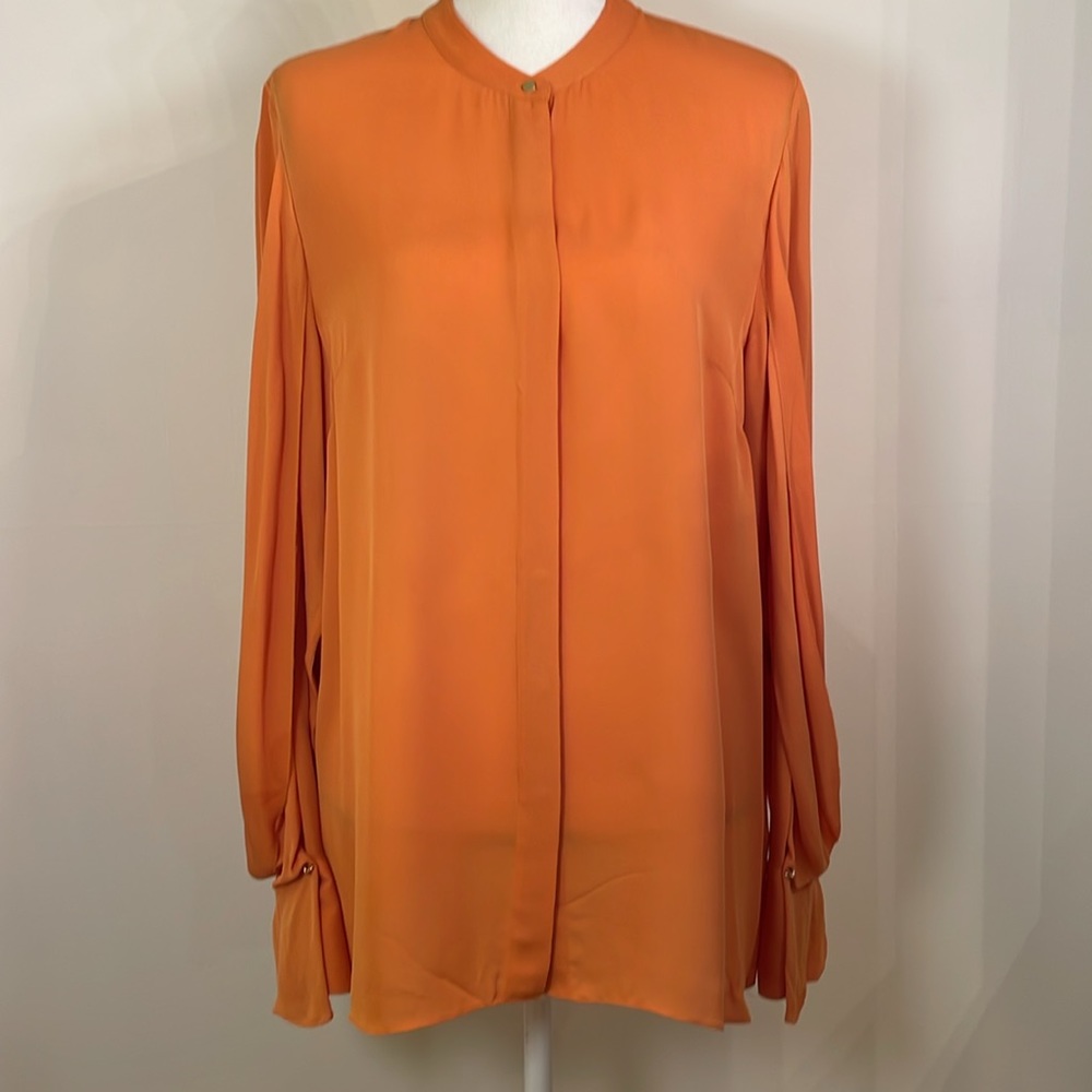 3.1 Phillip Lim | Mandarin Collar Silk Blouse with Draped Sleeve